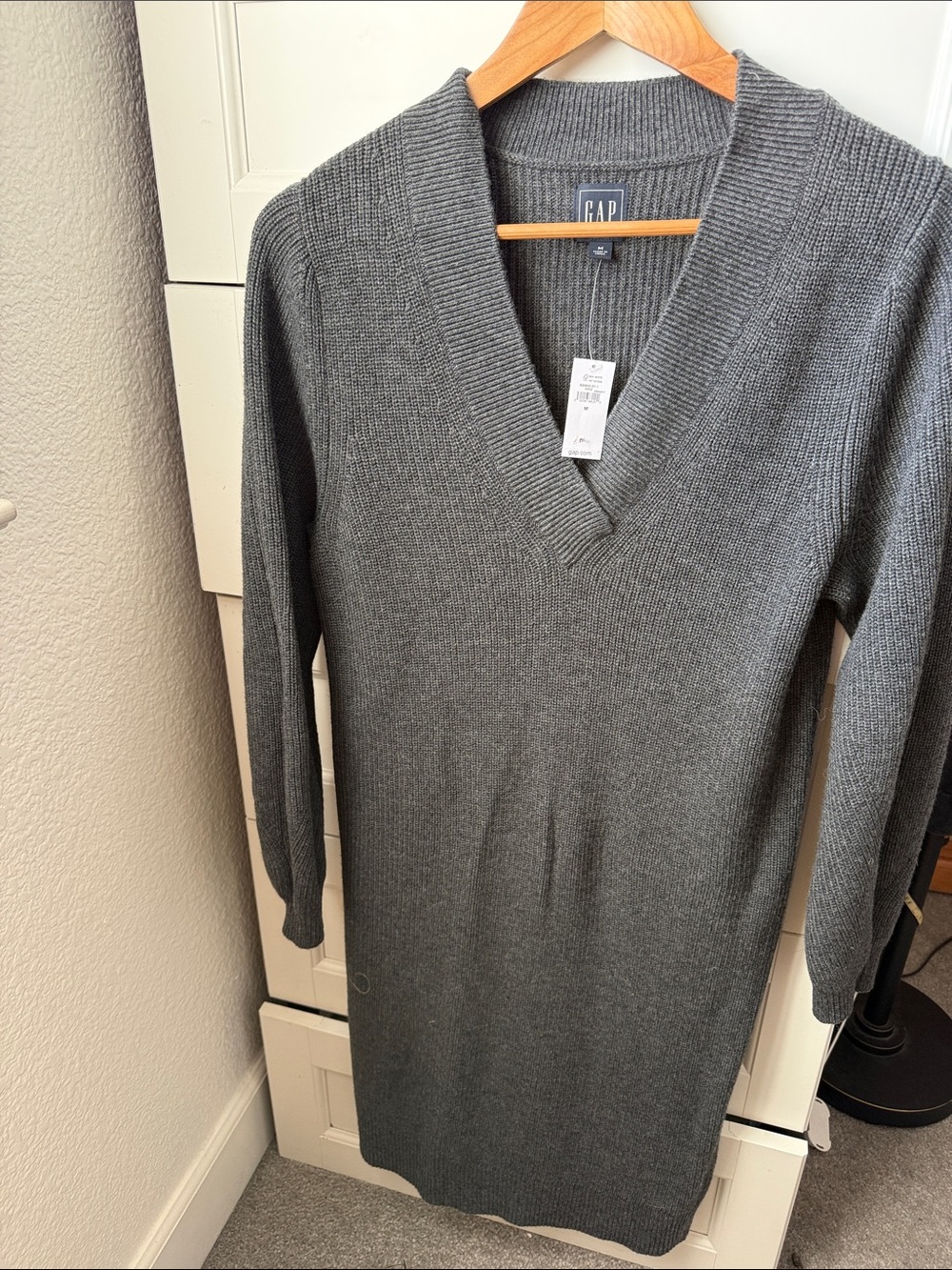 GAP Charcoal Ribbed V-Neck Sweater Dress